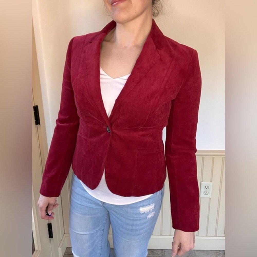Brooks Brothers 346 Corduroy Blazer Red Fitted Buttoned Floral Lined Womens Sz 4 - Picture 2 of 11
